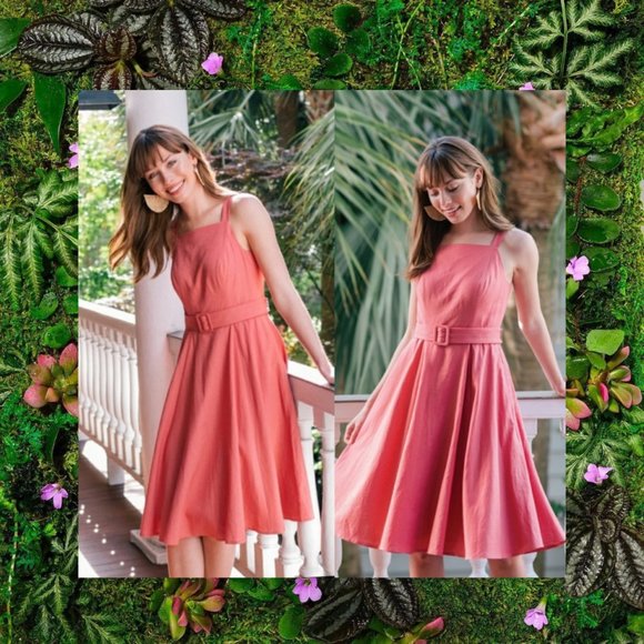 Anthropologie Dresses & Skirts - Anthropologie x Gal Meets Glam Dress Midi Linen Square Neck Ruth Swing Pink Belt